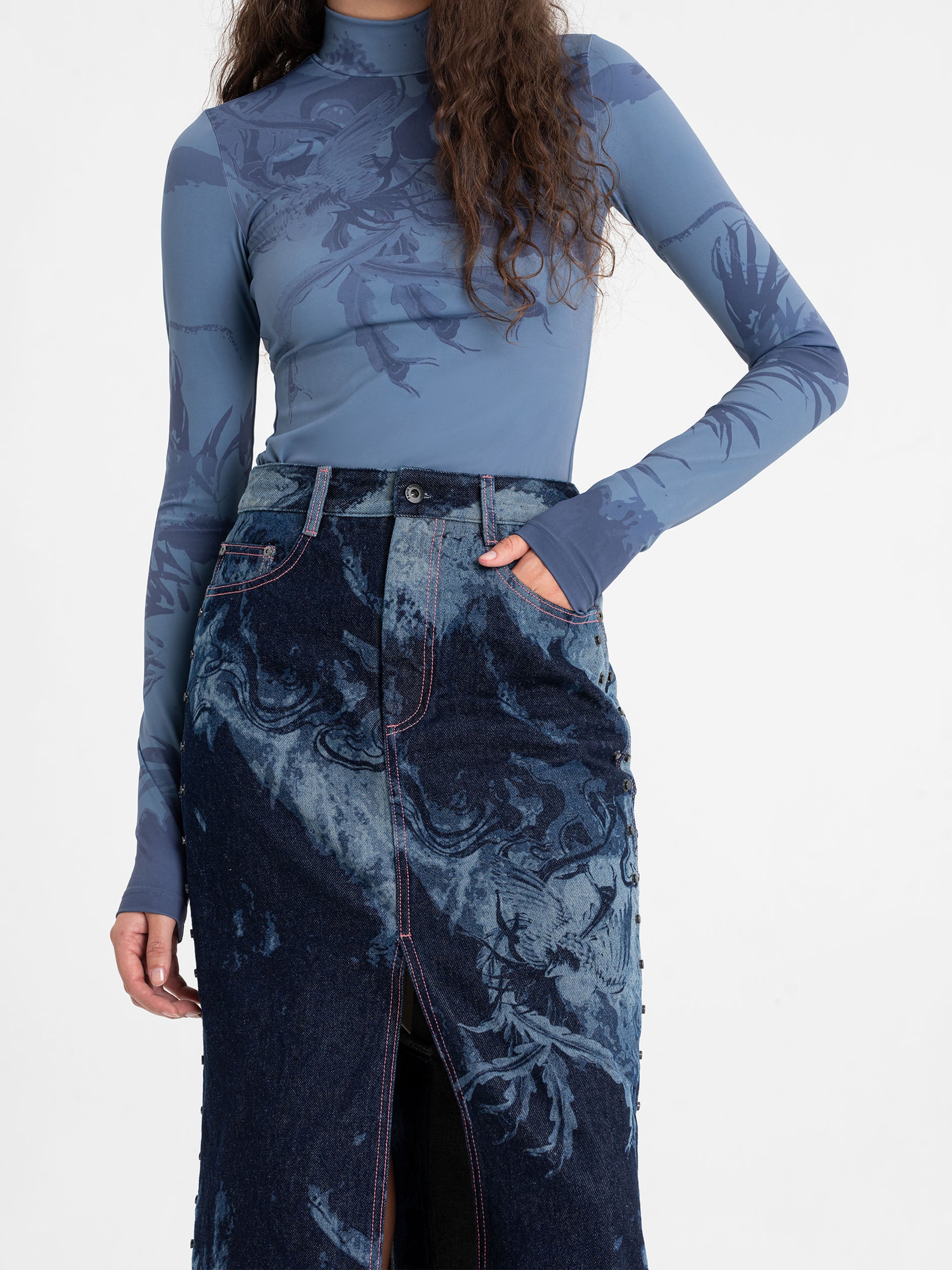 Edikted Traveler printed denim mini skirt | CoolSprings Galleria